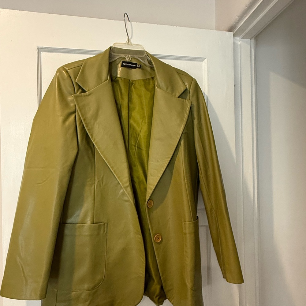 Olive Green Women's leather Blazer by pretty little thing